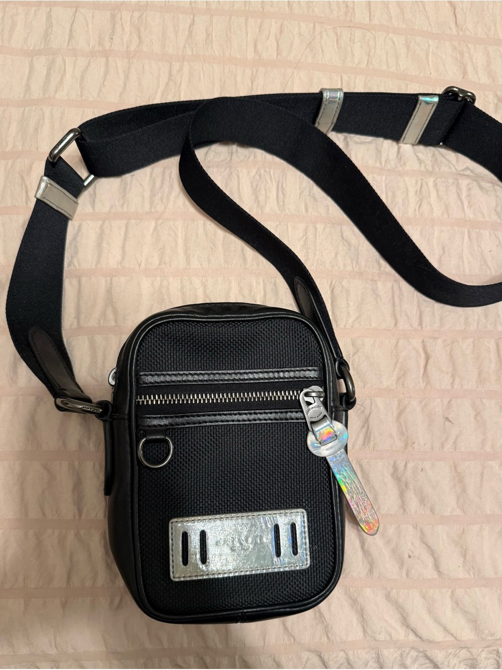 Coach Black Crossbody Belt Bag with Holographic Accents